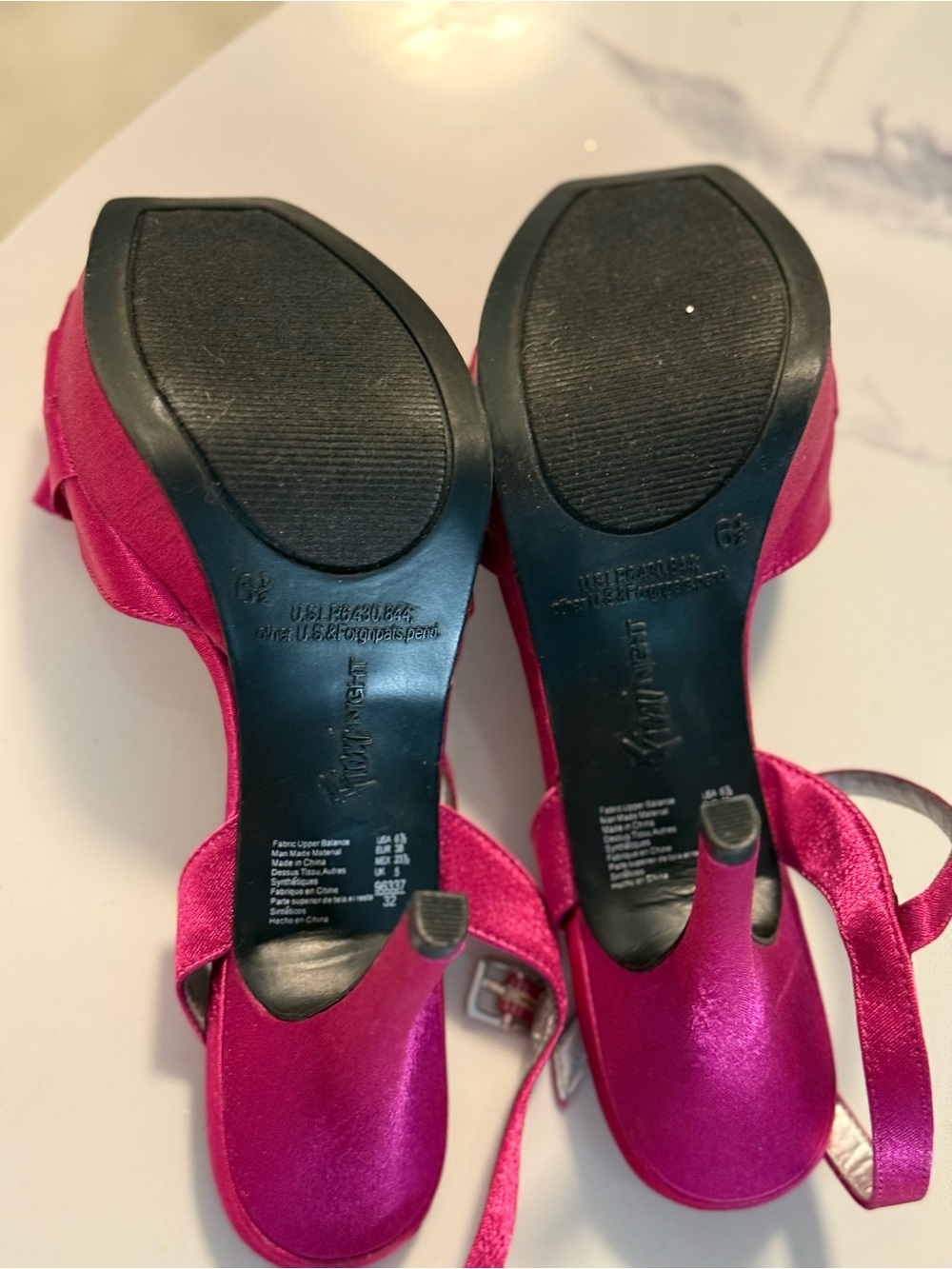 Nina Fuchsia Satin Ruffle Open-Toe Slingback Heels - Picture 5 of 6